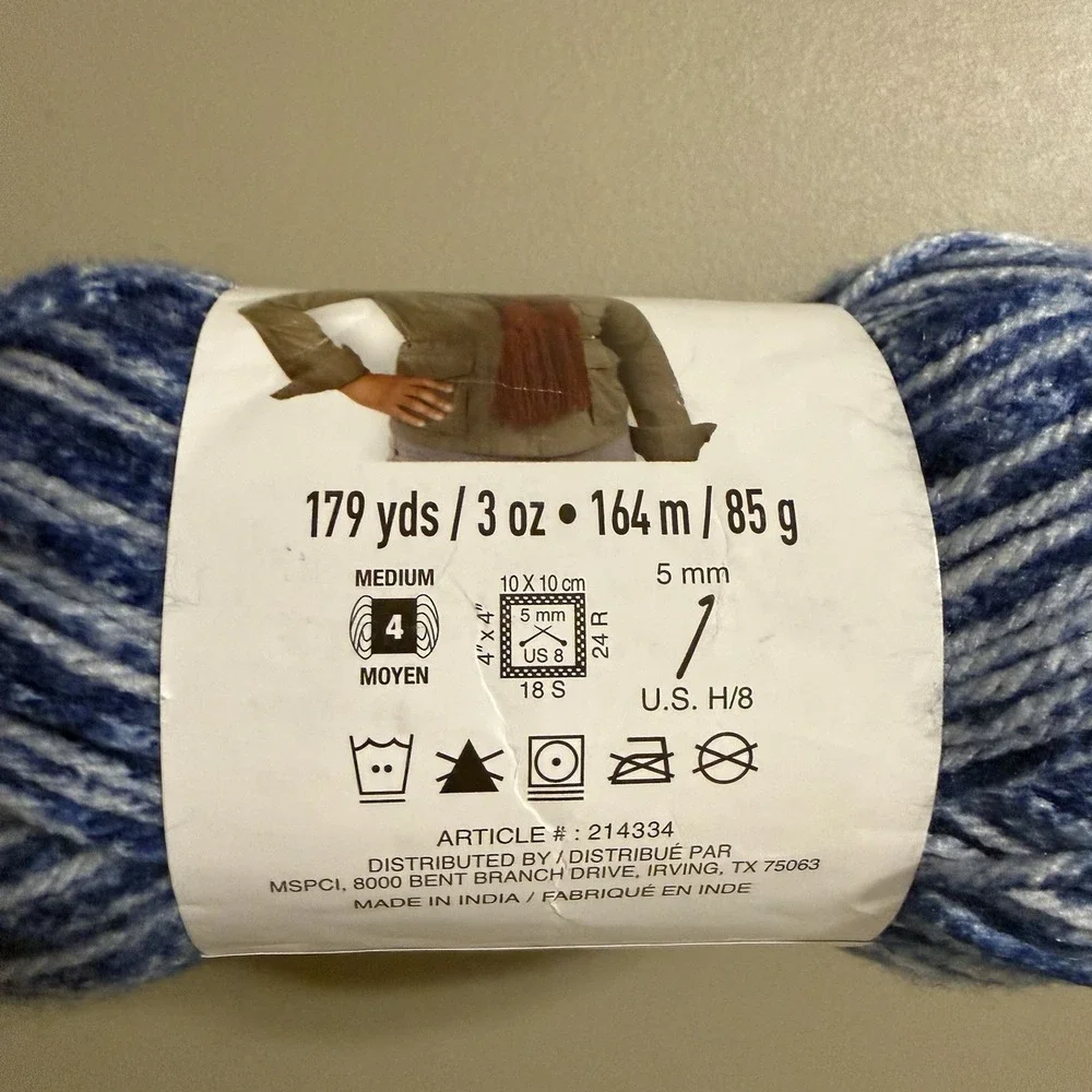 New Impeccable Blue Indigo Acrylic‎ Yarn Skein 6mm 4.5 Oz Loops And Threads
